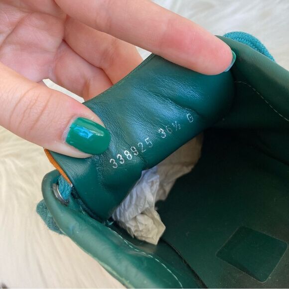 GUCCI. TEAL green Heart Satin Silk Monogram Sneakers Ace Princetown oxfords 36.5 - Picture 11 of 13